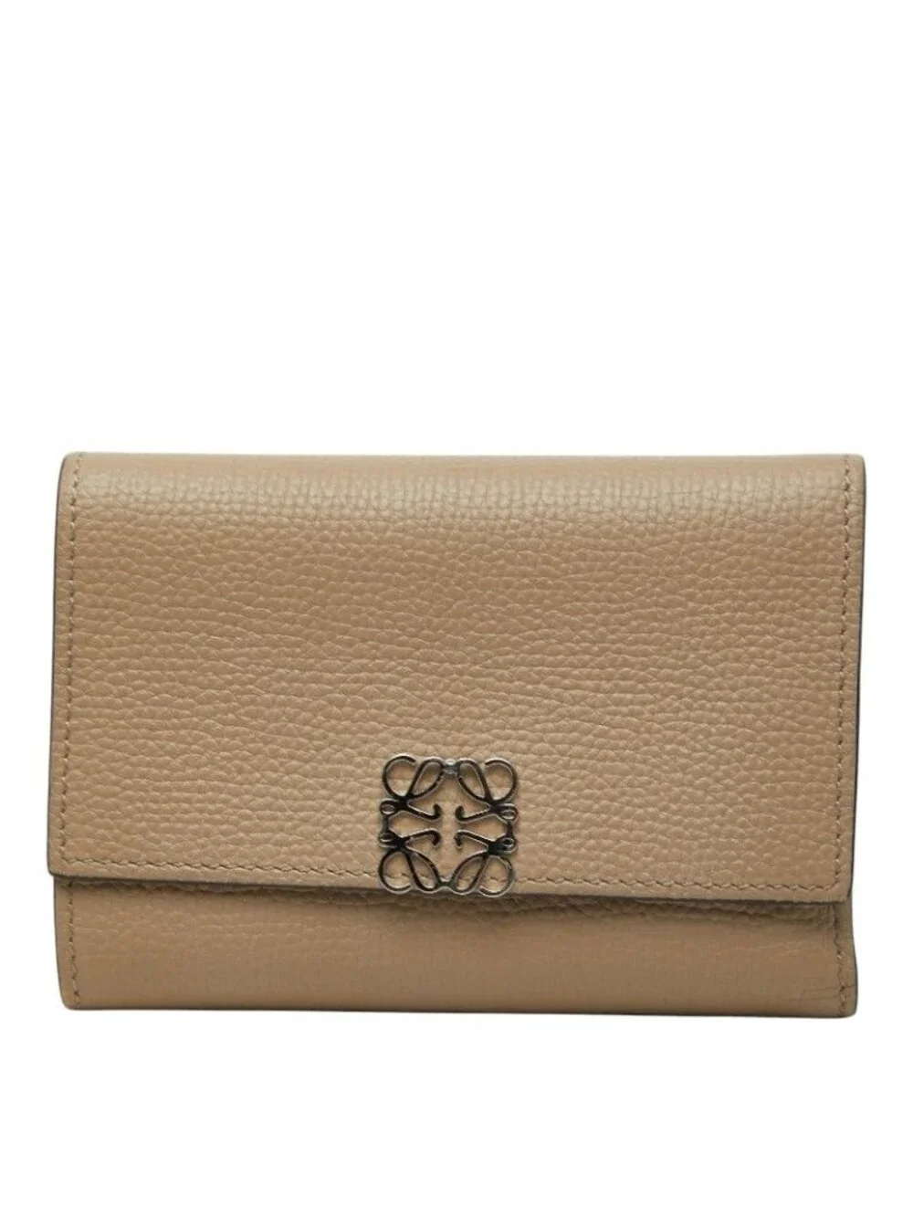 Loewe Anagram Vertical Small Wallet Trifold Beige Leather